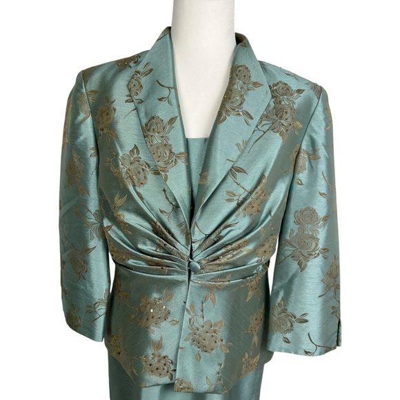 VTG JESSICA HOWARD Seaglass Blue Sheath Dress with Brocade Jacket 10P MOB MOG - Picture 4 of 15